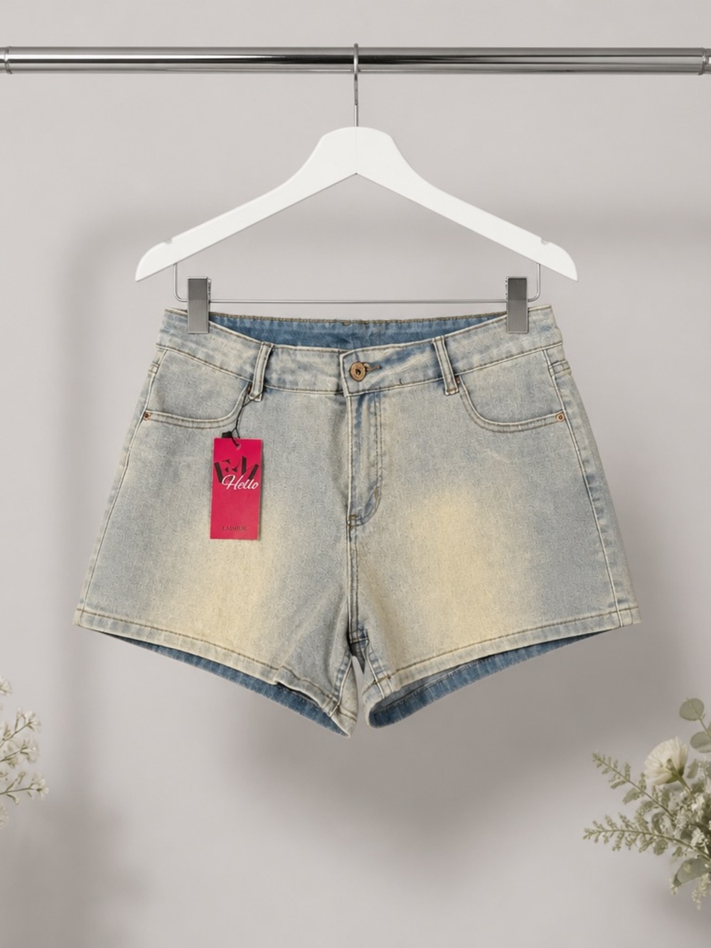 High-Rise Light Blue Washed Denim Shorts